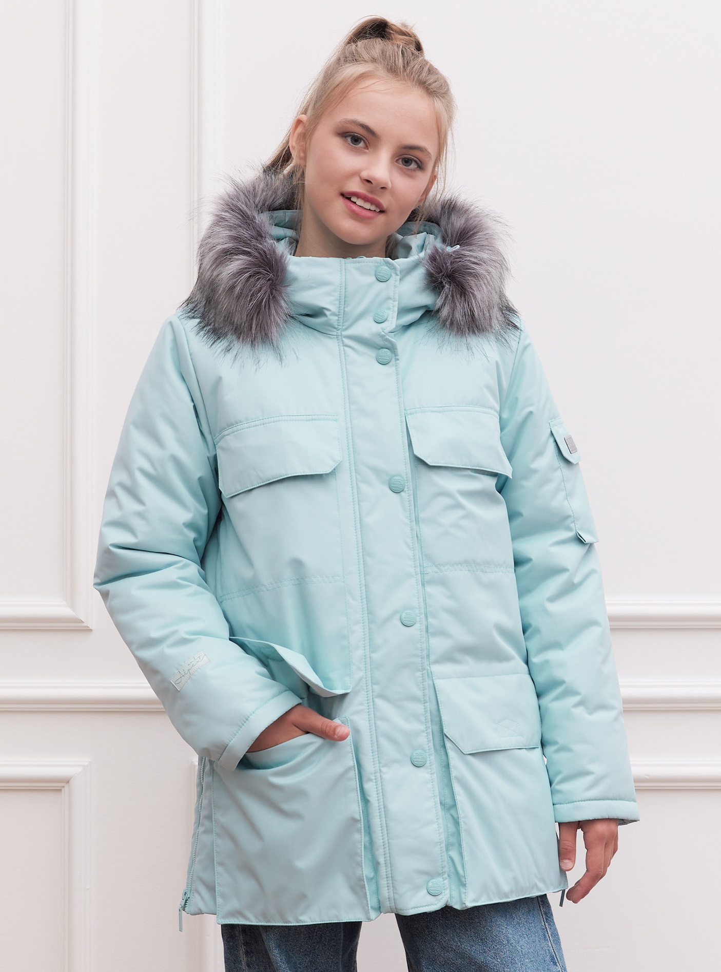 Куртка зимняя для девочки с опушкой из искусственного меха КД1256 10 %