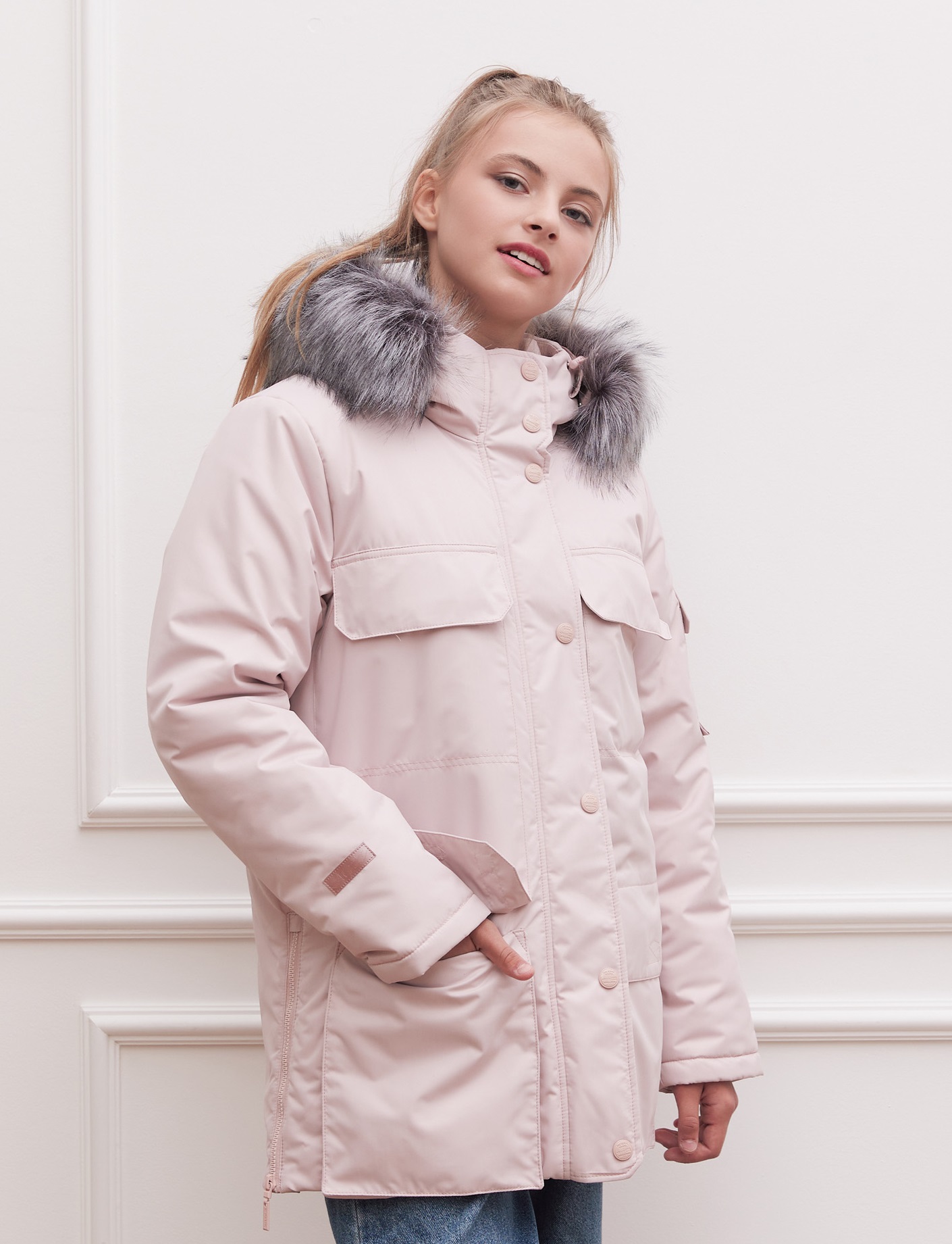 Куртка зимняя для девочки с опушкой из искусственного меха КД1256 20 %