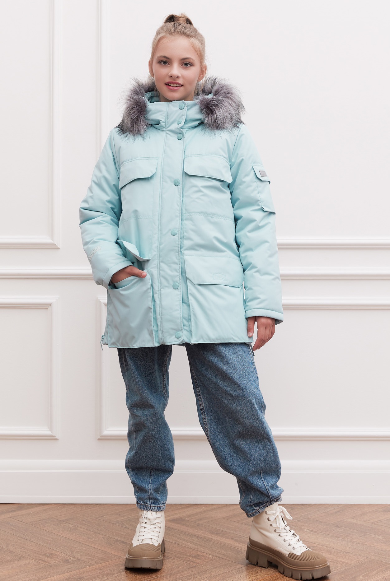 Куртка зимняя для девочки с опушкой из искусственного меха КД1256 10 %